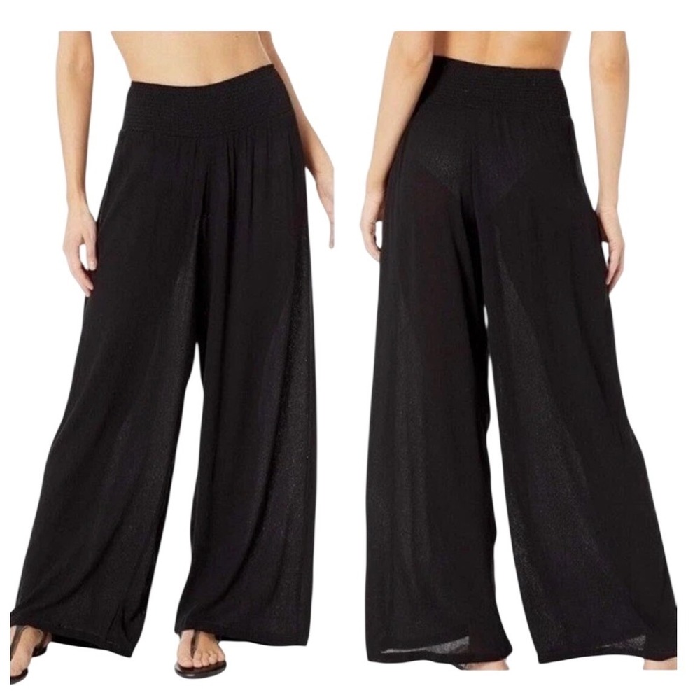 Lauren Ralph‎ Lauren Black Smocked Waist Wide Leg Beach Pants